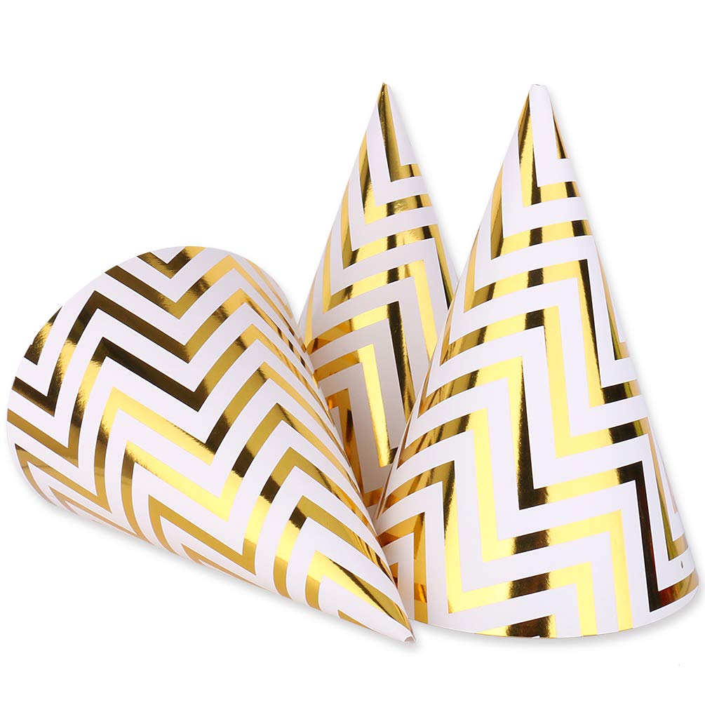 10-Pack of Glittering Gold Birthday Party Cone Hats - Add Sparkling Sophistication to Your Celebration