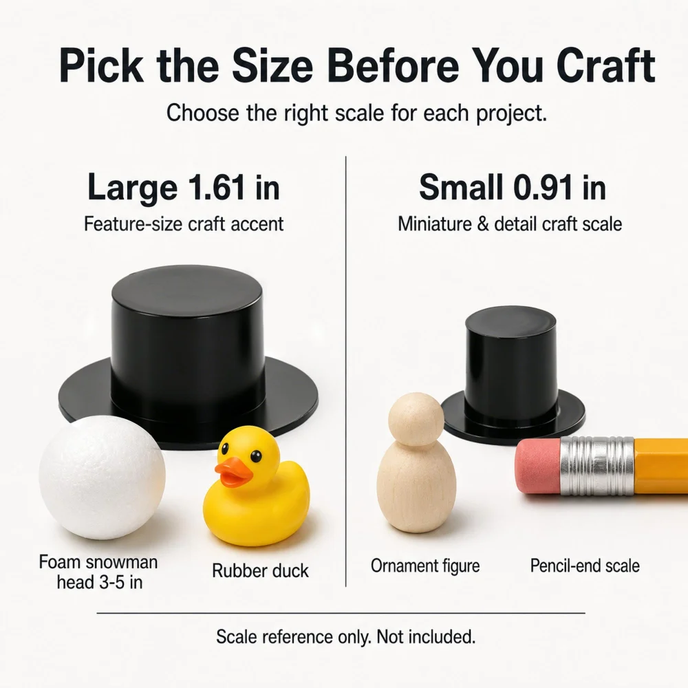 Azude Mini Top Hats for Crafts, 24 Black Plastic Hats, 2 Sizes — view 3