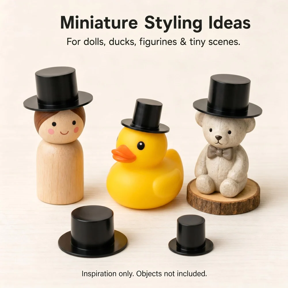 Azude Mini Top Hats for Crafts, 24 Black Plastic Hats, 2 Sizes — view 7