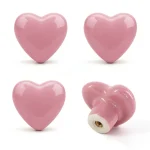 Azude pink heart ceramic drawer knobs, set of 4 with mounting screws