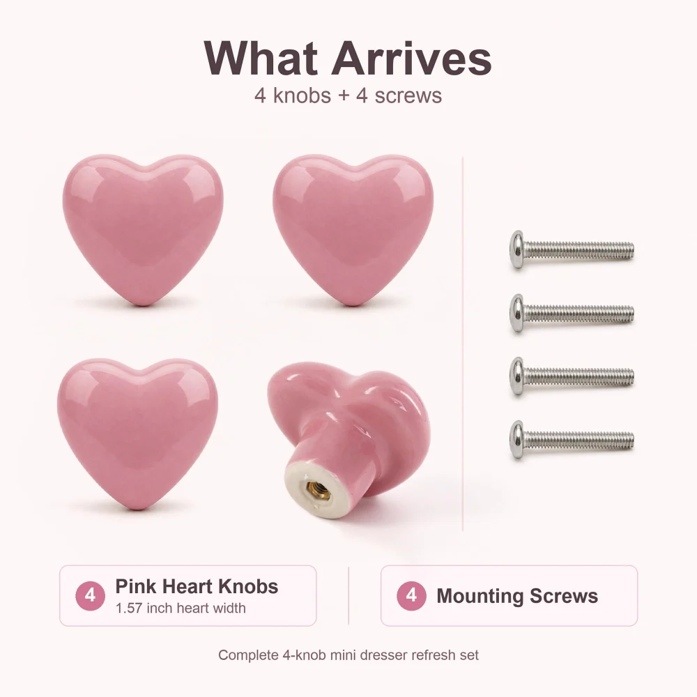 Azude Pink Heart Drawer Knobs — view 2