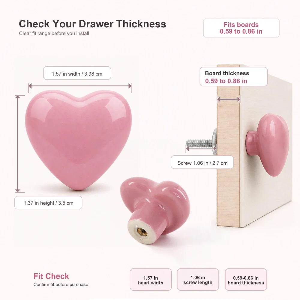 Azude Pink Heart Drawer Knobs — view 4