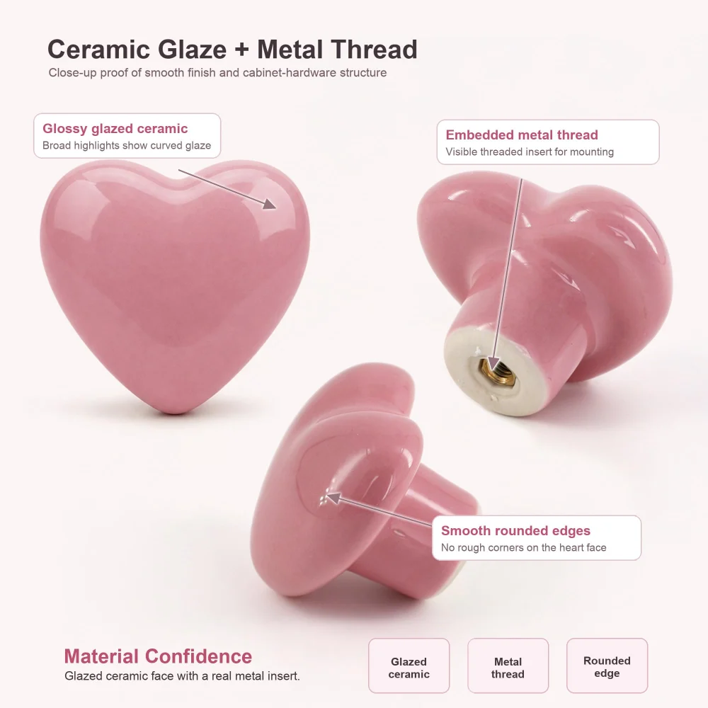 Azude Pink Heart Drawer Knobs — view 5