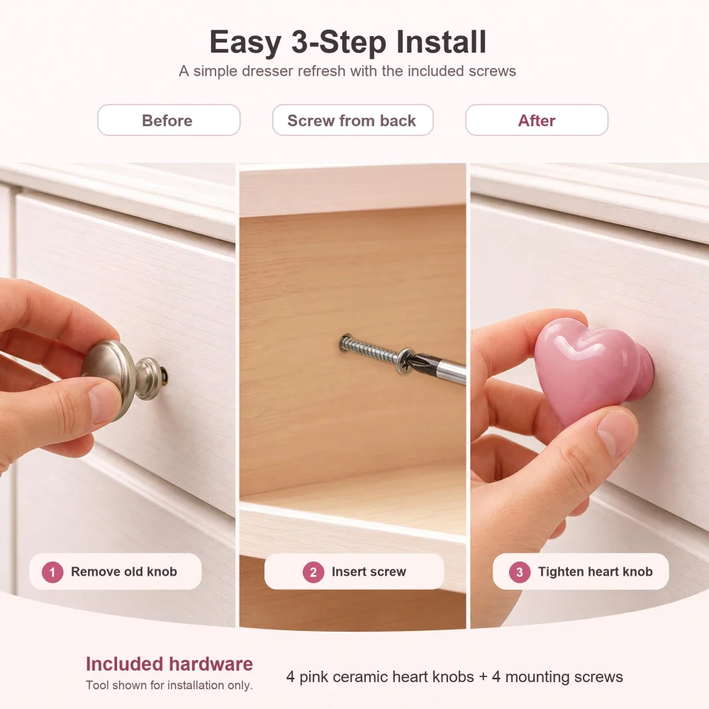 Azude Pink Heart Drawer Knobs — view 6