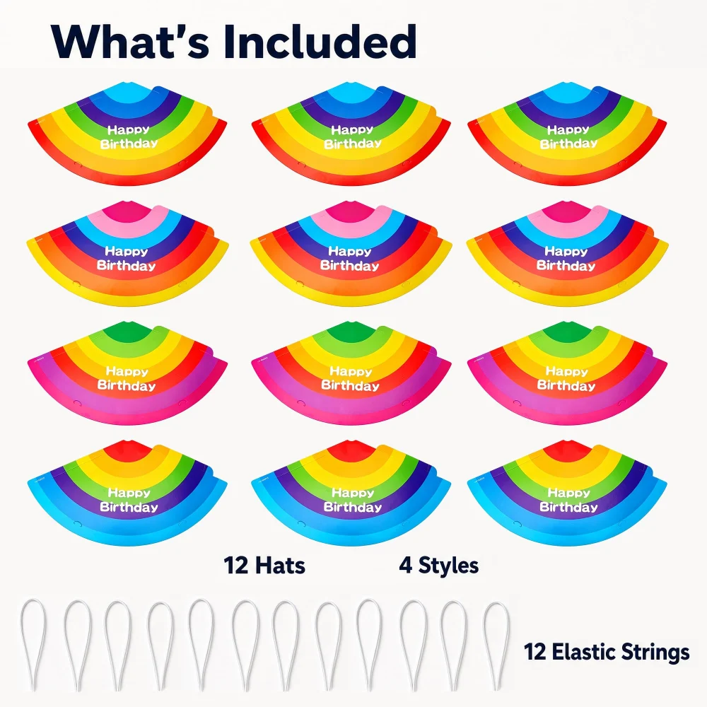Azude Rainbow Birthday Party Hats, 12-Pack, 7.9 in Foil Cones — view 7
