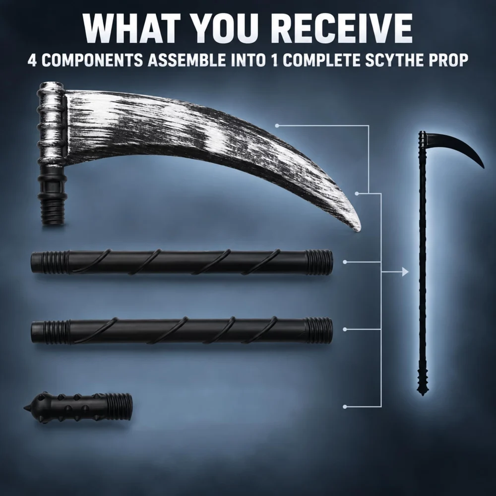 Azude Scythe Costume Prop, 32.3 in Grim Reaper Sickle, 4-Piece — view 4