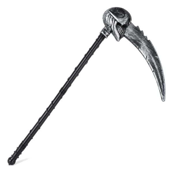 Azude grim reaper scythe prop with weathered silver-gray skull and curved blade