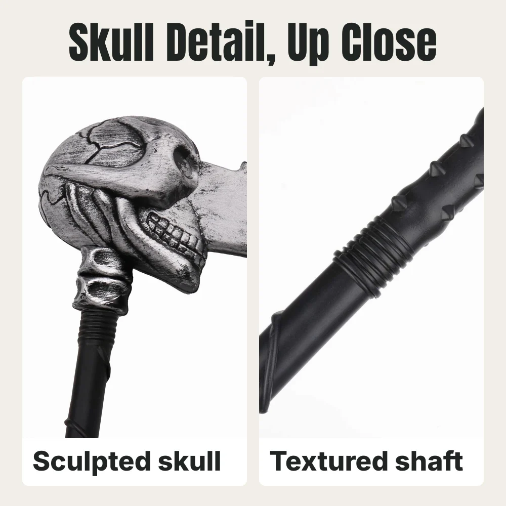 Azude Skull Scythe Prop, 33 in Silver-Gray Grim Reaper Sickle — view 4