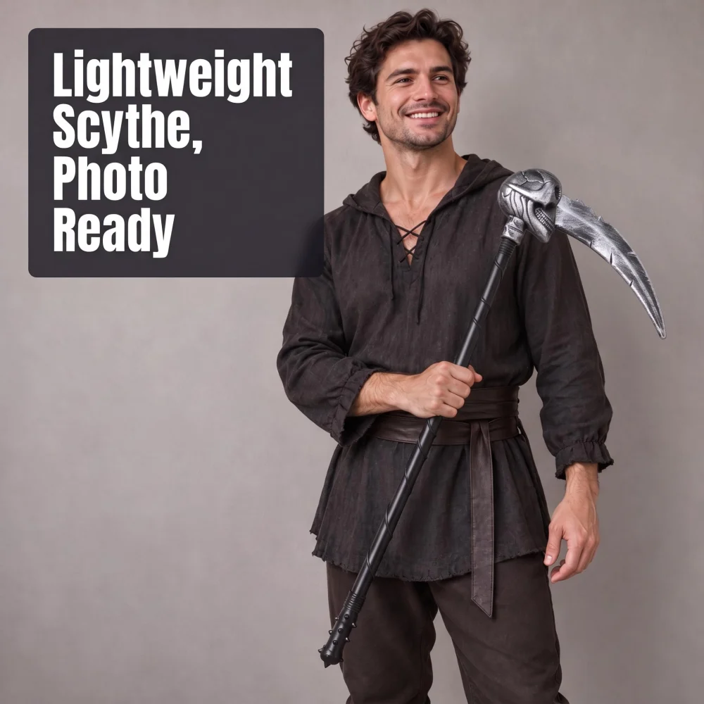Azude Skull Scythe Prop, 33 in Silver-Gray Grim Reaper Sickle — view 7