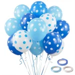 Beurio blue polka dot balloons: 30 latex balloons in royal blue, light blue and white