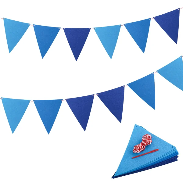 Beurio blue felt pennant banner with navy, medium blue and light blue triangle flags
