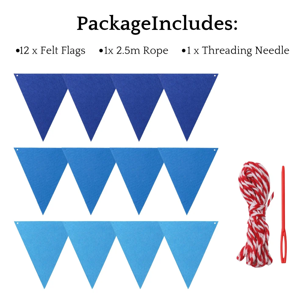Beurio Blue Pennant Banner, 12 Felt Flags on an 8.2 ft String — view 2