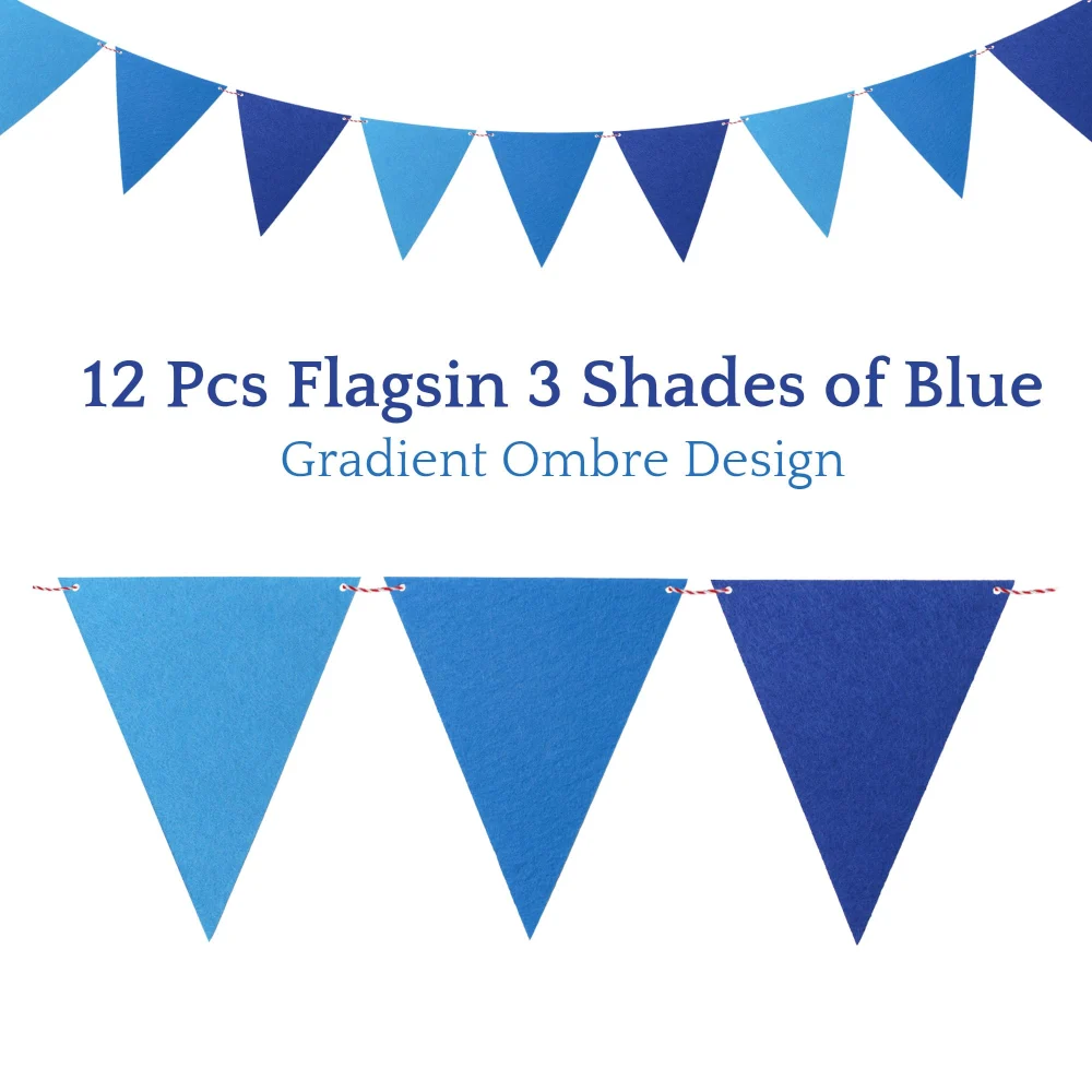 Beurio Blue Pennant Banner, 12 Felt Flags on an 8.2 ft String — view 3