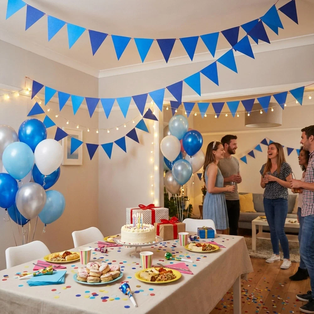 Beurio Blue Pennant Banner, 12 Felt Flags on an 8.2 ft String — view 4