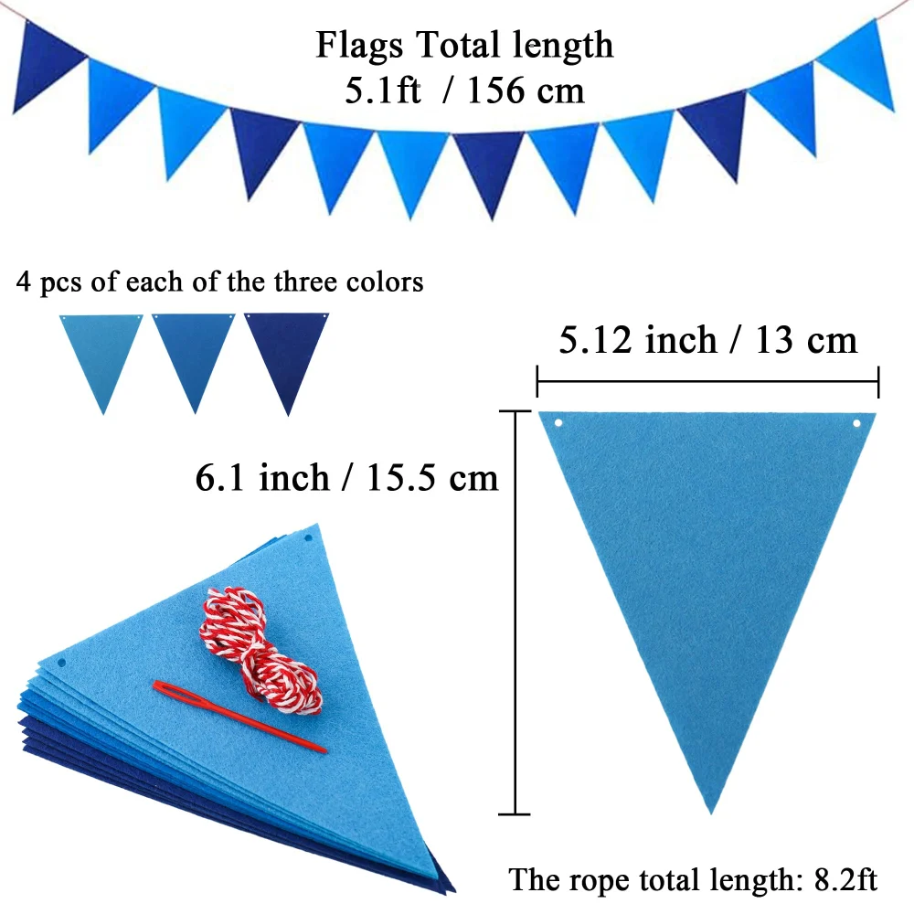 Beurio Blue Pennant Banner, 12 Felt Flags on an 8.2 ft String — view 5