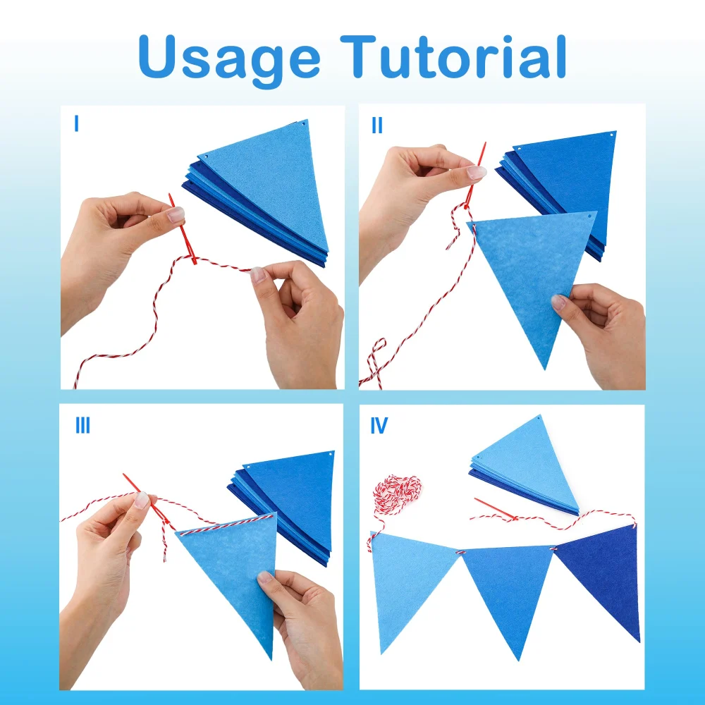 Beurio Blue Pennant Banner, 12 Felt Flags on an 8.2 ft String — view 6