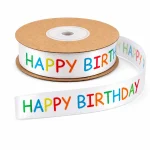 Beurio happy birthday ribbon roll, white with multicolor lettering