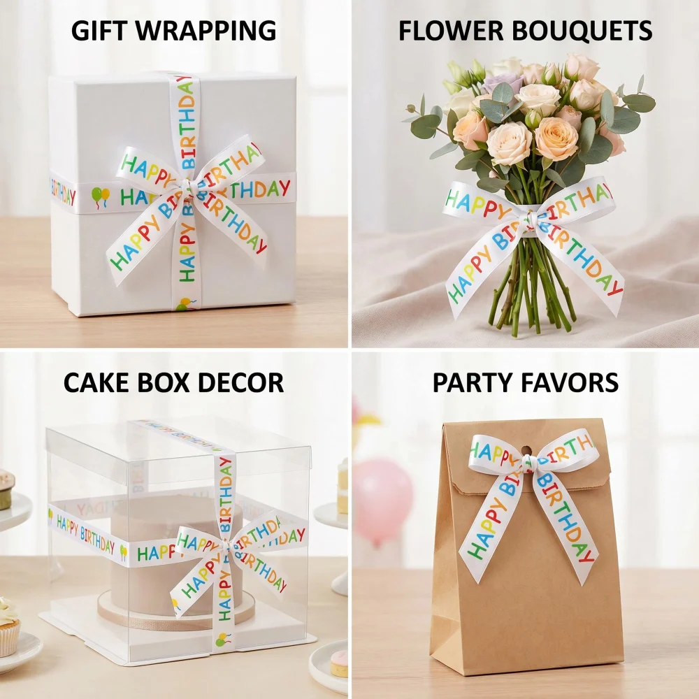 Beurio Happy Birthday Ribbon, 15 mm x 30 ft Printed Gift Ribbon — view 5