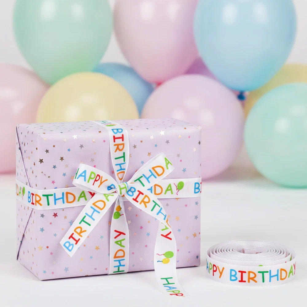 Beurio Happy Birthday Ribbon, 15 mm x 30 ft Printed Gift Ribbon — view 6