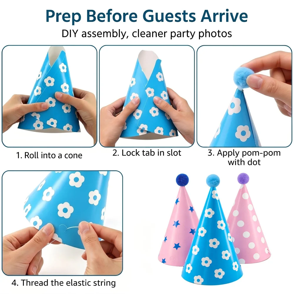 Beurio Pastel Party Hats for Kids Ages 3+ — view 3
