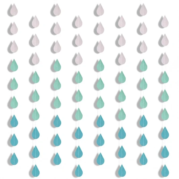 Boieo blue raindrop garland: paper strands hanging side by side