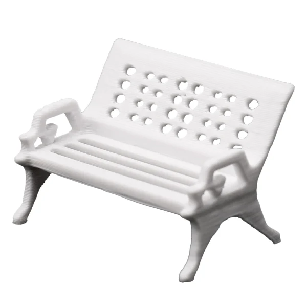 Boieo white miniature park bench, single-piece plastic