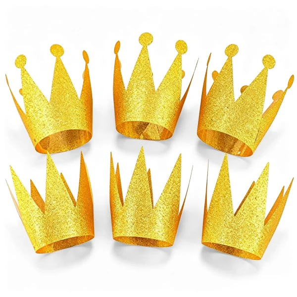 Boieo mini gold paper crowns: 3 prince and 3 princess shapes