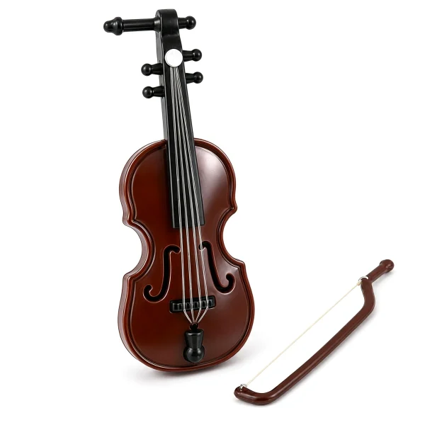 Boieo mini violin model with separate bow, brown plastic