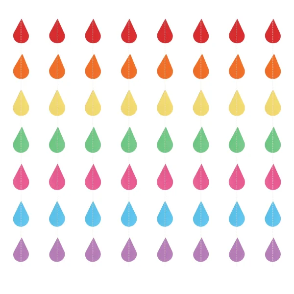 Boieo rainbow raindrop garland: two long strands of colorful paper drops