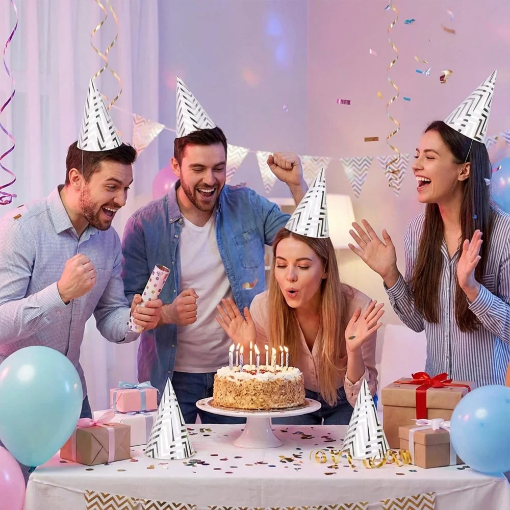 Boieo Silver Party Hats for Adults and Kids 10 Pack — view 4