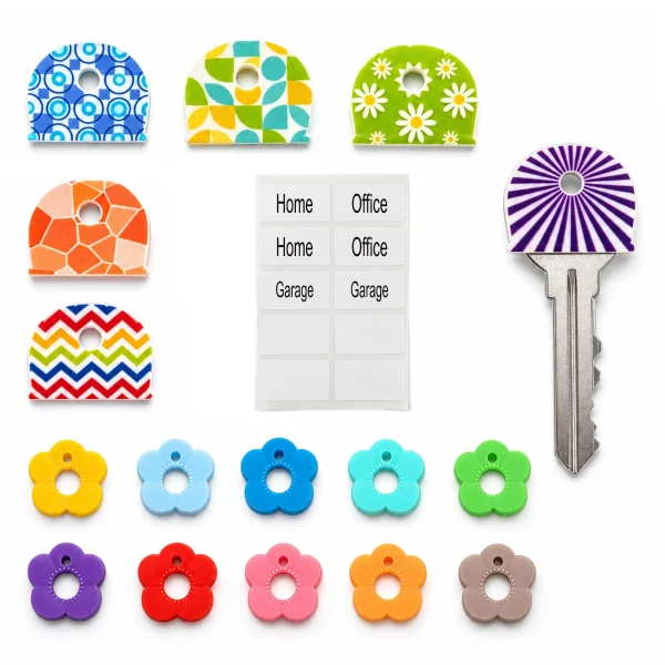 Inxens 16-pack of cute silicone key covers with printed and flower-shaped caps