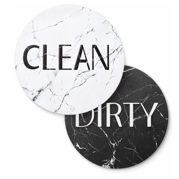 Inxens round clean/dirty dishwasher magnet in black and white marble