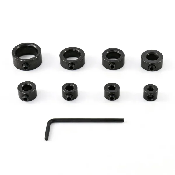 Inxens drill bit depth stop collar set: eight black carbon steel collars with hex key