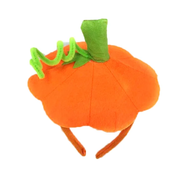 Inxens pumpkin hat headband, orange felt top with green stem, leaves and curly vine