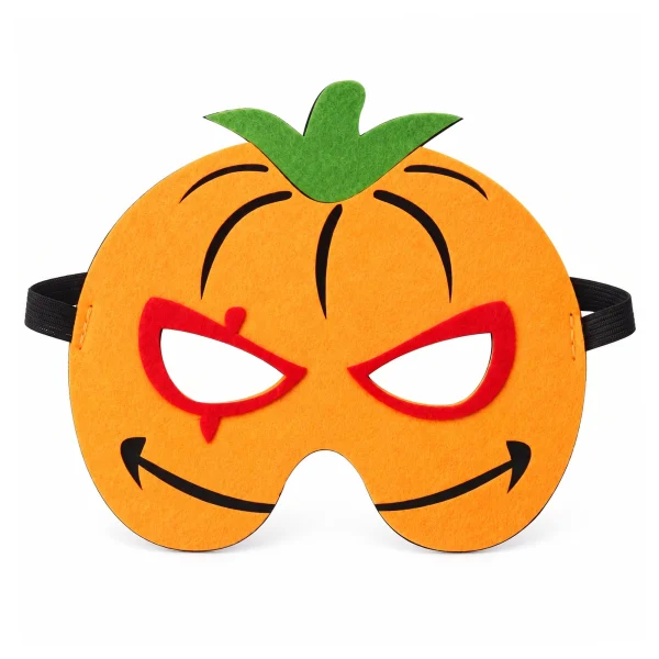 Inxens kids pumpkin mask, orange felt jack-o'-lantern half mask, front view