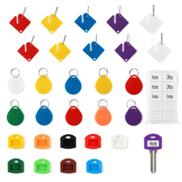 Inxens 30-piece key identifier set with label caps, teardrop tags and square tags