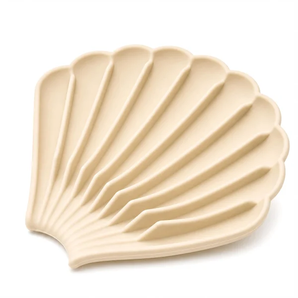 Inxens beige shell-shaped silicone soap dish with raised ridges