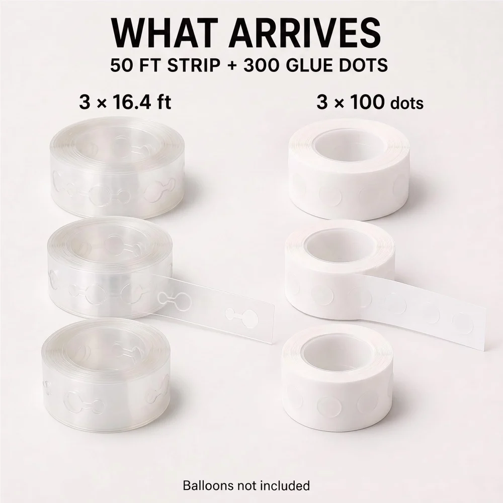 Olen Balloon Arch Strip Kit, 50 ft of Strips + 300 Glue Dots — view 2