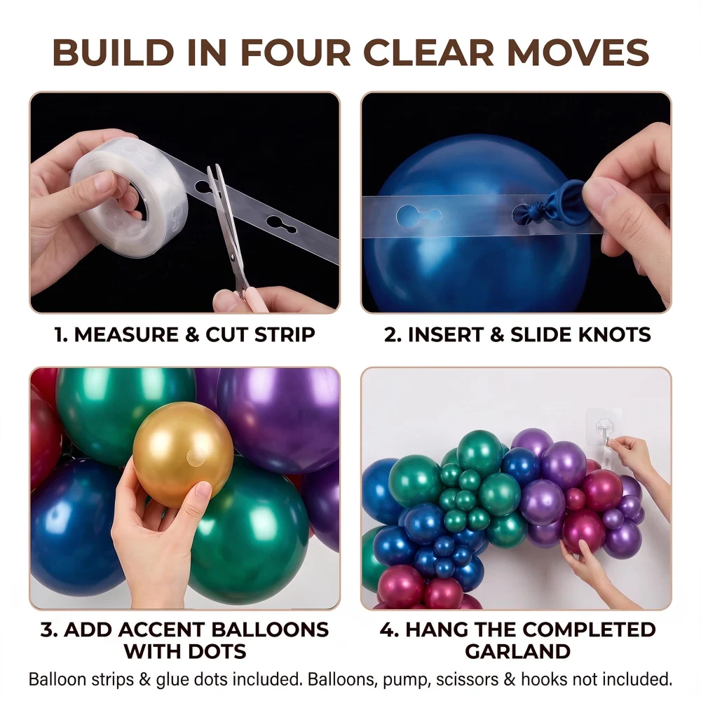 Olen Balloon Arch Strip Kit, 50 ft of Strips + 300 Glue Dots — view 6
