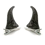 Olen black glitter devil horn hair clips, 1 pair of mini horns