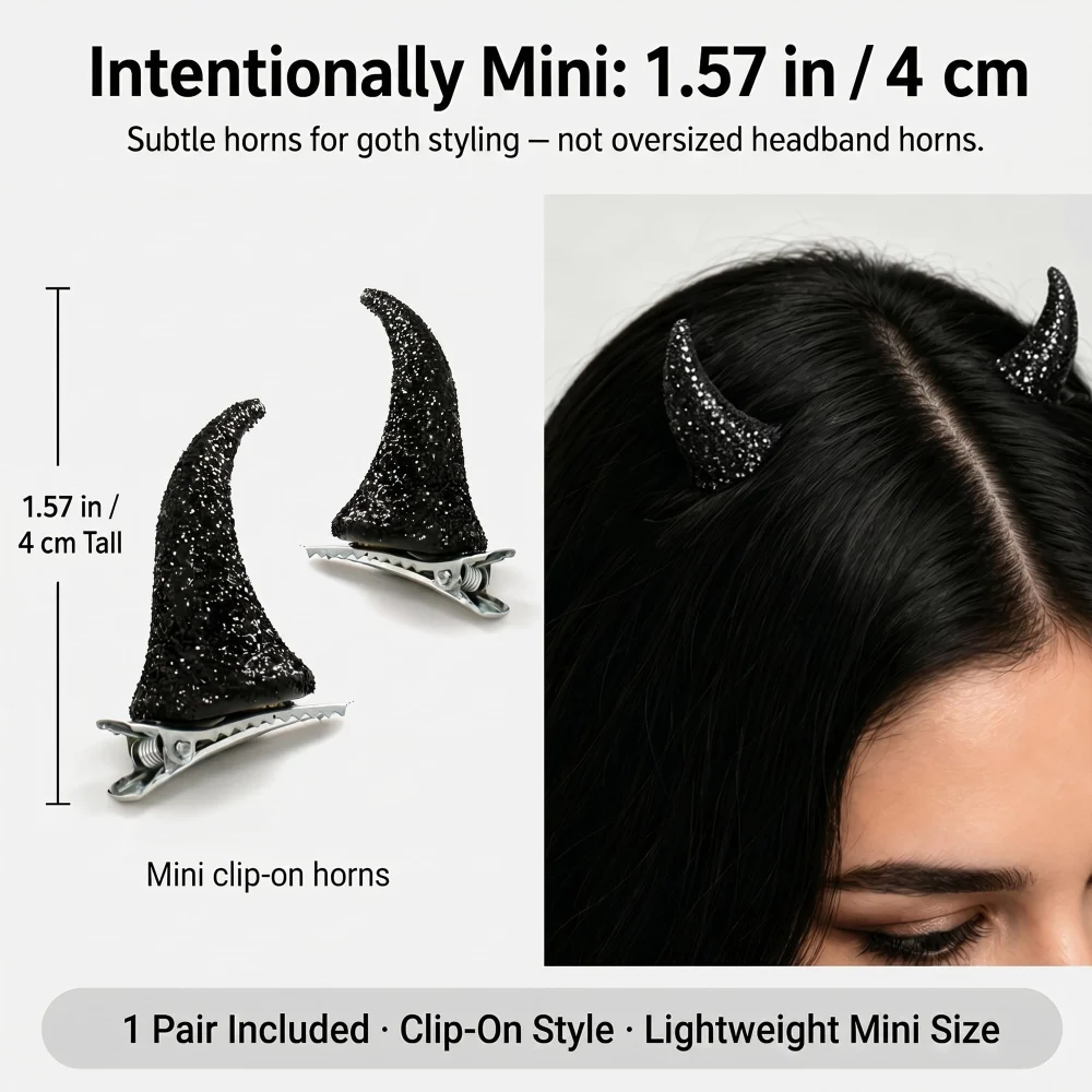 Olen Black Devil Horn Clips, 1.57 in Mini Glitter Horns, 1 Pair — view 2