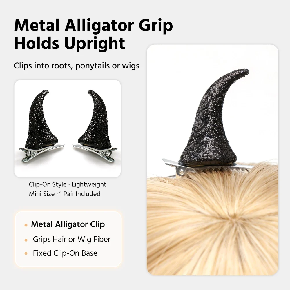 Olen Black Devil Horn Clips, 1.57 in Mini Glitter Horns, 1 Pair — view 3