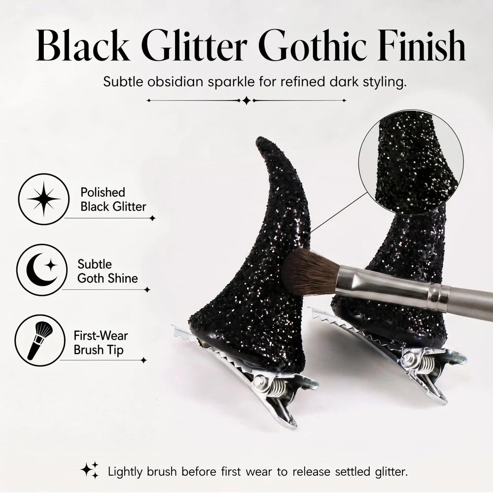 Olen Black Devil Horn Clips, 1.57 in Mini Glitter Horns, 1 Pair — view 4
