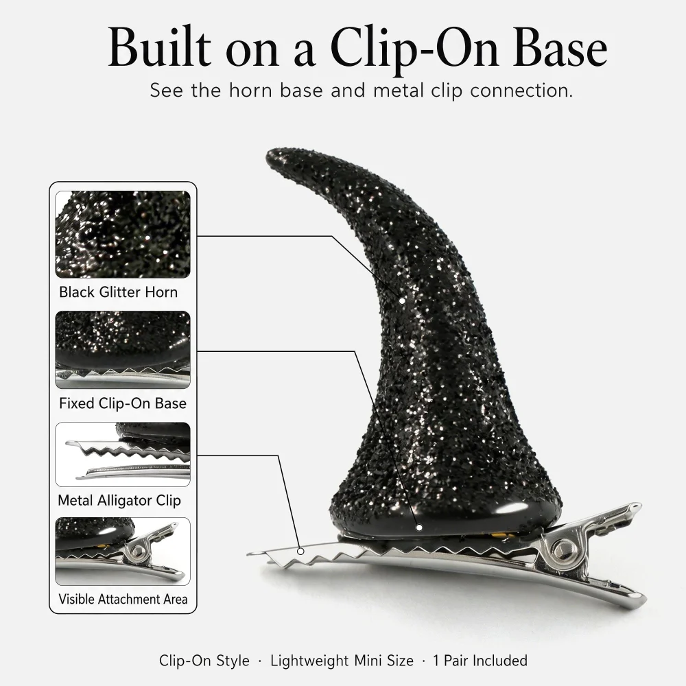 Olen Black Devil Horn Clips, 1.57 in Mini Glitter Horns, 1 Pair — view 5