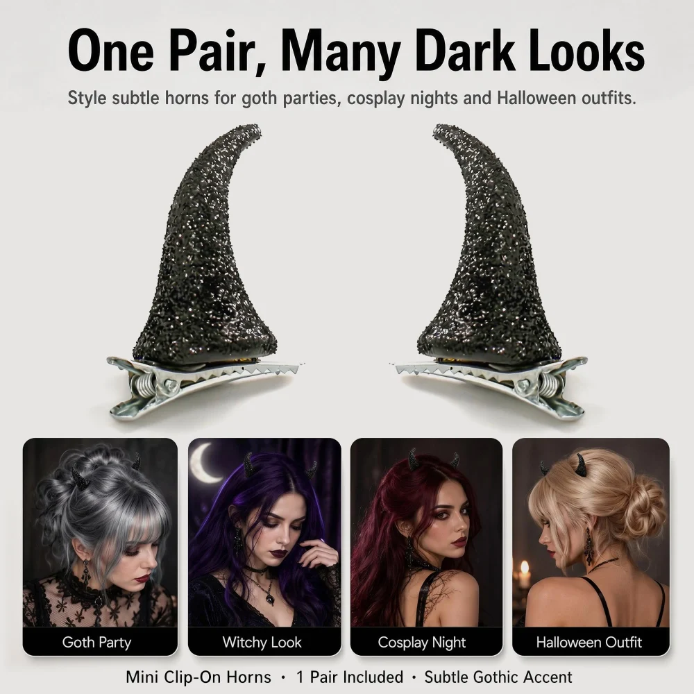 Olen Black Devil Horn Clips, 1.57 in Mini Glitter Horns, 1 Pair — view 6
