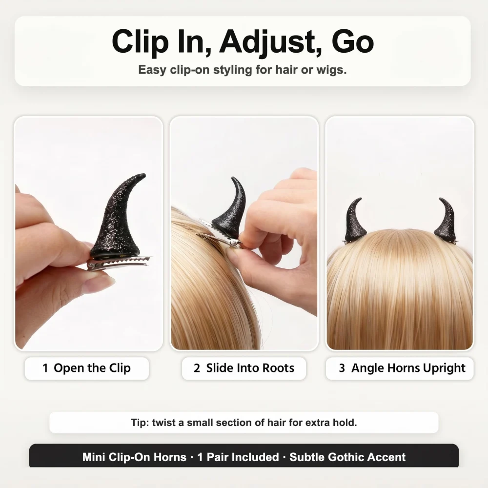 Olen Black Devil Horn Clips, 1.57 in Mini Glitter Horns, 1 Pair — view 7