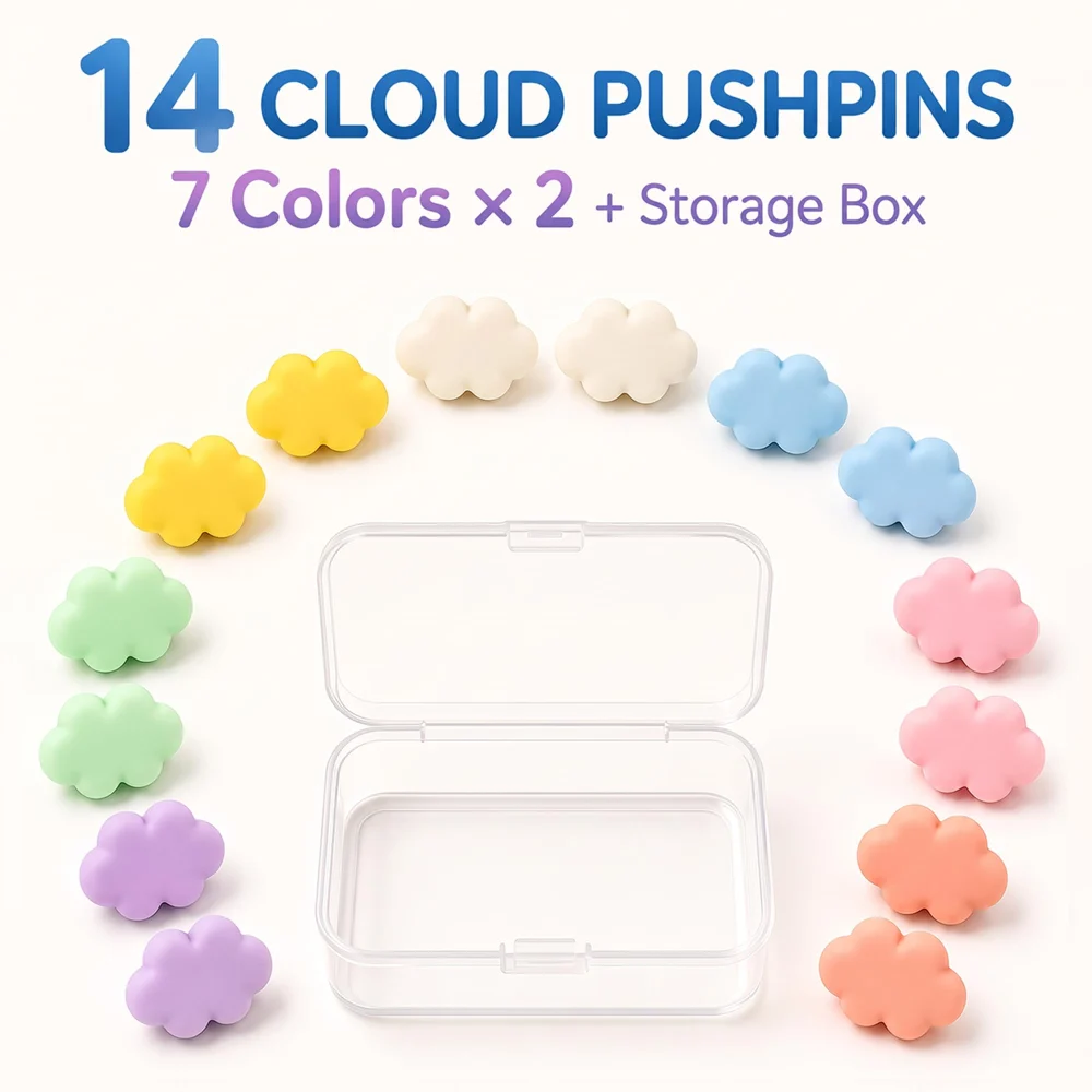 Olen Cloud Push Pins, 14 Pcs in 7 Colors with Storage Case — view 2