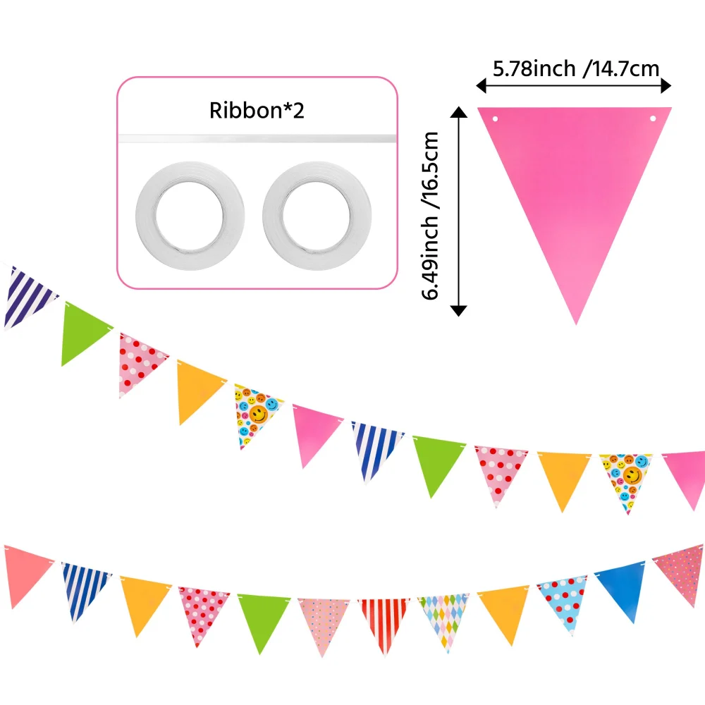 Olen Colorful Pennant Banner, 24 Paper Flags, 32.8 ft Ribbon — view 5