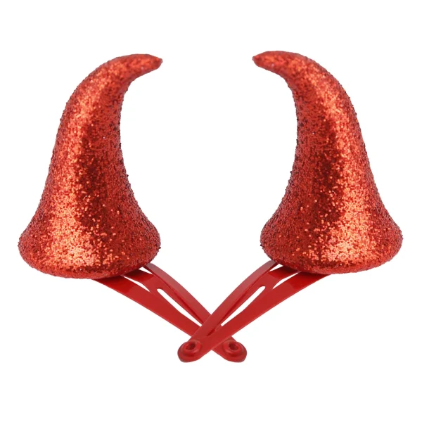 Olen red glitter devil horn hair clips, 1 pair of mini horns