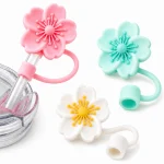 Olen flower straw toppers, 3 silicone covers in pink, white and green